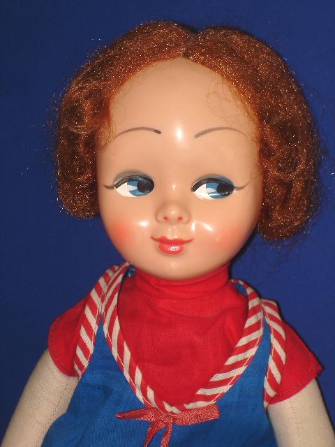 16” Cloth Poland Doll w Titian Bob & Vampy Eyes 1950’s  