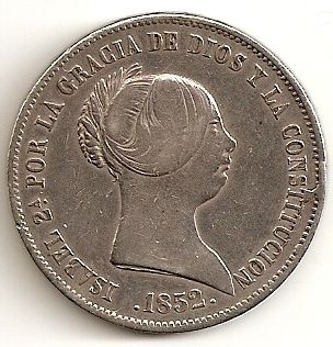 20 REALES 1852 SEVILLA ISABEL II SPAIN/ ESPAÑA  