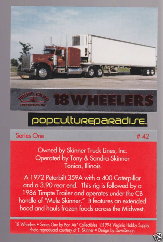 1972 PETERBILT 359A 400 18 WHEELER HEAVY TRUCK CARD  