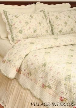 ANNALISE CHIC n SHABBY PINK SAGE QUEEN COTTON QUILT SET  