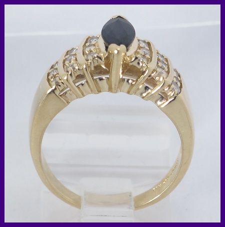 14ky Gold Round Diamond & Marquise Sapphire Ring .76ct  