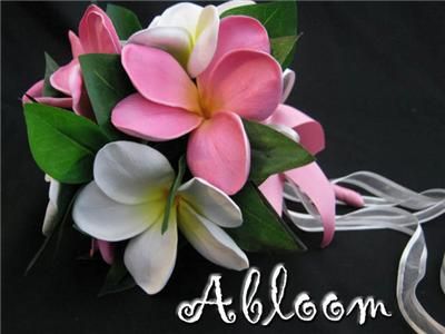 WHITE & FUSCHIA PINK REALTOUCH FRANGIPANI WEDDING SETx7  