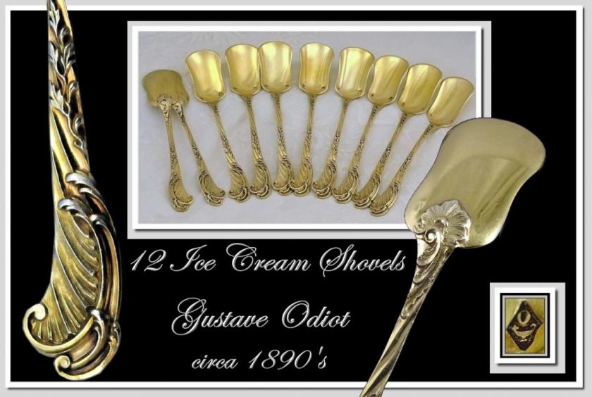 ODIOT Gustave  12 Vermeil Sterling Silver Ice Cream Spoons  