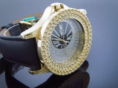 King Master 50MM 12 Diamonds watch Yellow Gold Case Black Band  