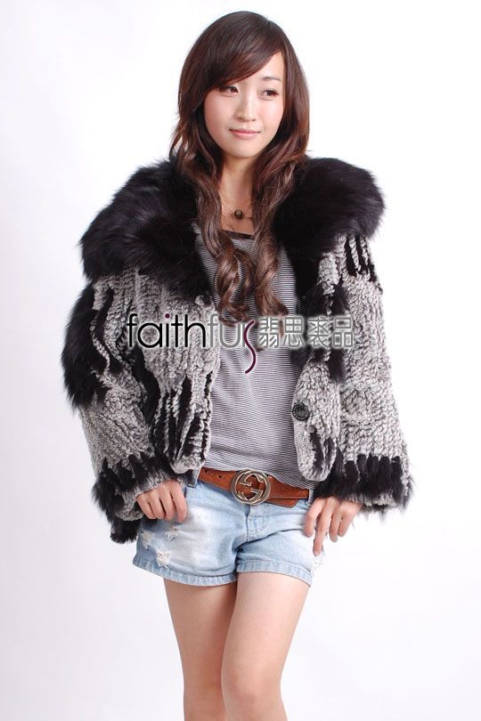 Rabbit Fur Knitted Jacket with Fox Fur collar trimmed  