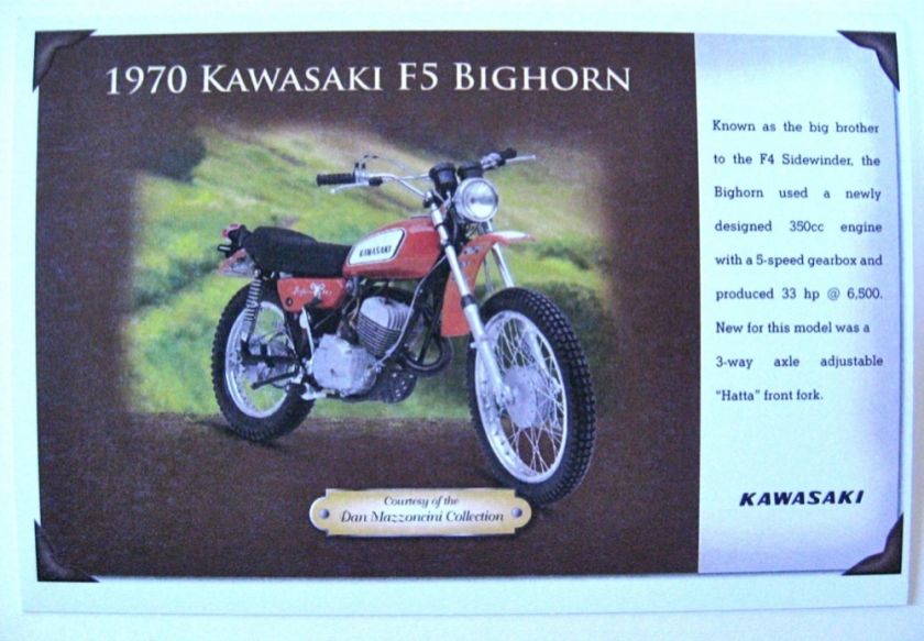   Postcard Kawasaki 1970 F5 Bighorn Card   Trail   rare collector card