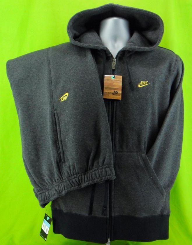 Mens NIKE Fleece Tracksuits Full Zip Grey Gold Sz S XL  