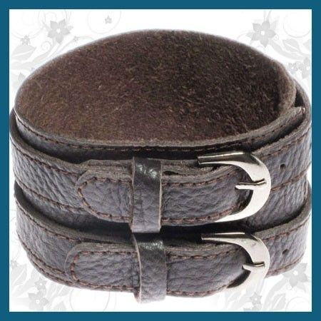 KH324 Brown Leather Wrist Cuff Bracelet Surfer Band  