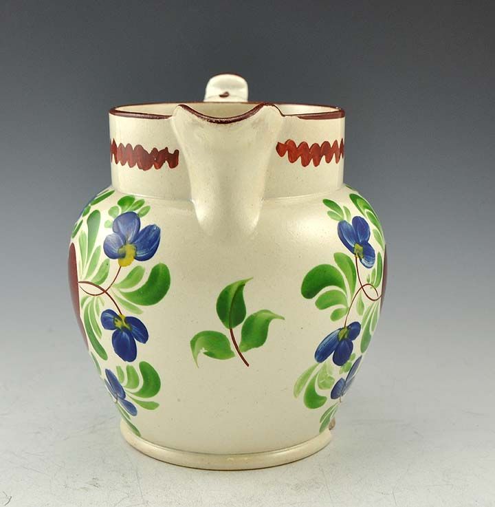 English Gaudy Dutch Welsh Floral Pottery Pitcher 1800s  