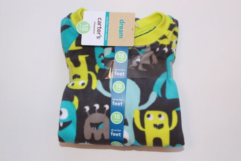 NWT Carters Monster Alien Fleece Footed Pajamas Zip Up Boys  