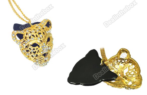 Charming Ladies Rhinestone Leopard Tiger Head Chain Necklace Sweater 