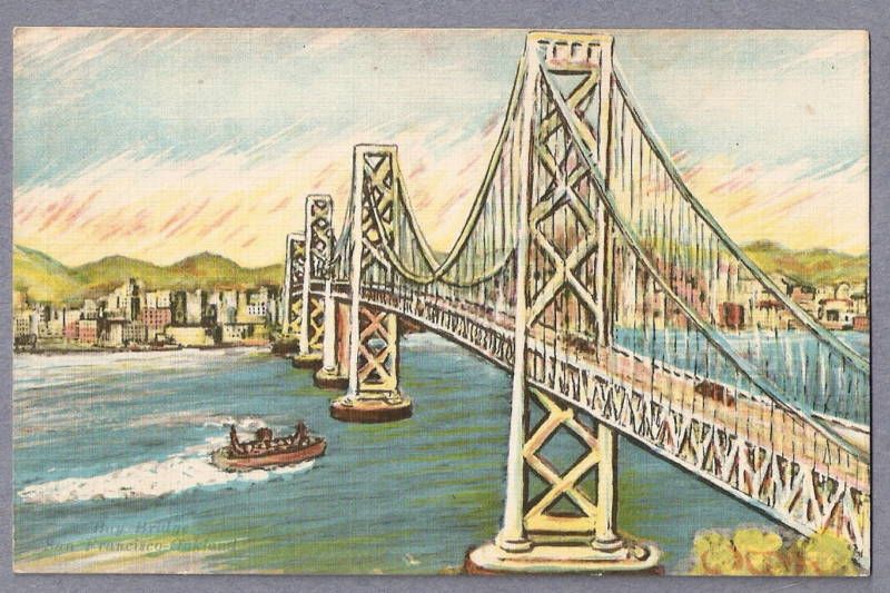 Bay Bridge San Francisco Oakland CA boat sketch  