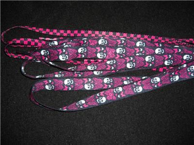 HOT TOPIC SKULLS SHOE LACES +PINK & BLACK CHECKERED GOTH LACES 2 