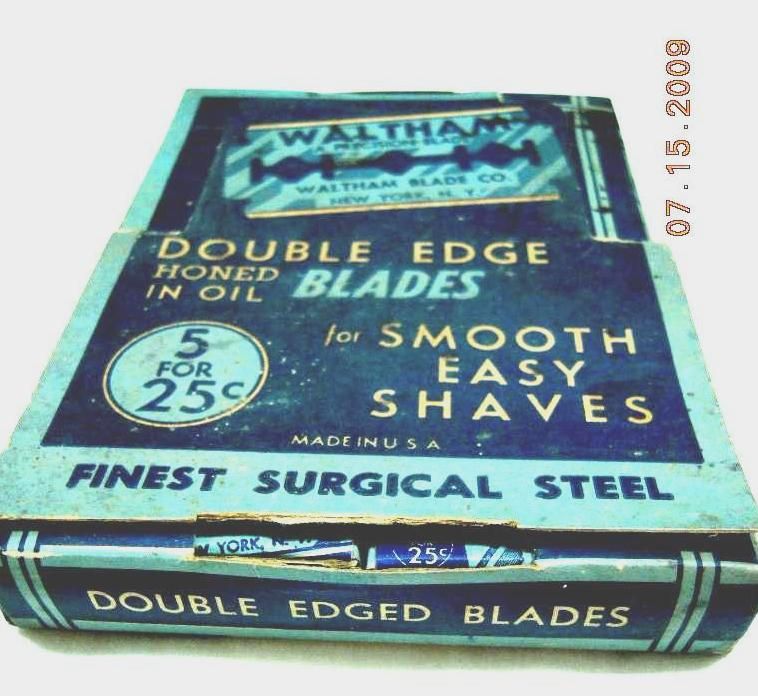 LOT vintage WALTHAM DOUBLE EDGED RAZORS box+blades  