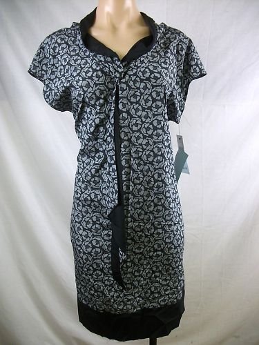 New Womens DKNY Drape Tie Rose Print Silk Dress Large  