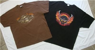 LOT 2 MENS HARLEY DAVIDSON BLACK BROWN SHORT SLEEVE T SHIRTS CLOTHES 