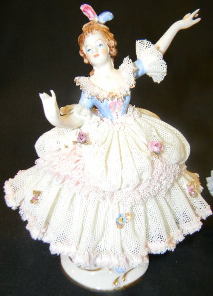 PR ANTIQUE 30s ALKA DRESDEN LACE PORCELAIN 7 BALLERINA  