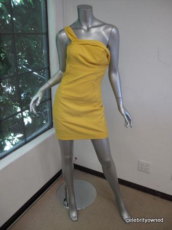 Black Halo Canary Yellow Pleated One Shoulder Dress 4  