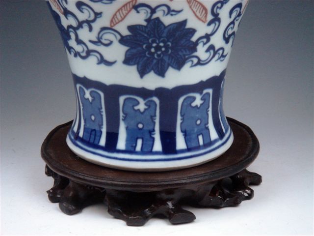 Blue&White Ox Blood Red Flower Fish Painted Vase 11 H  