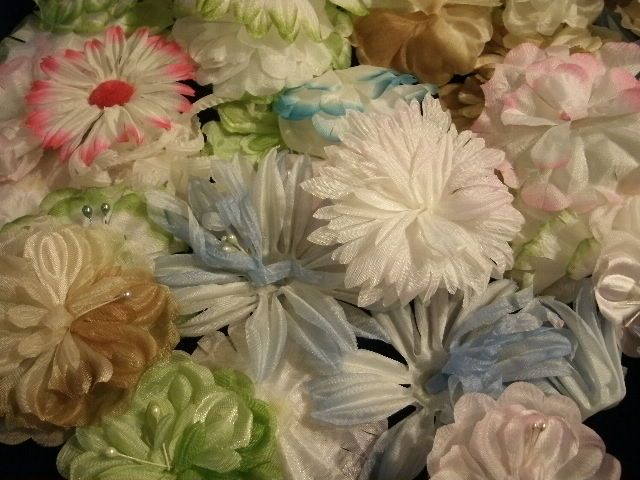 Vintage Millinery Flower Pastel 12pc Lot 3 w/FlatBacks  