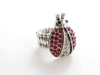 Lady Bug Phi Mu Sorority Crystal Stretch Ring Jewelry  