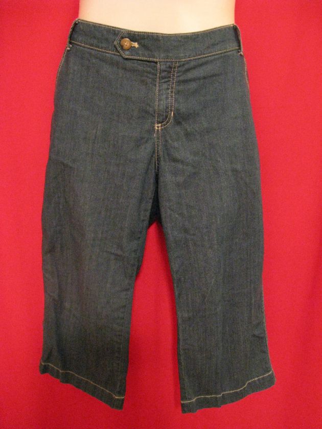   WOMENS 8 CAPRI DARK BLUE JEANS FLAT FRONT STRETCH 4 POCKETS  