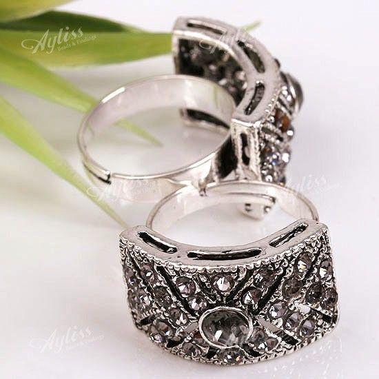 Grey Crystal Adjustable Cocktail* Fashion Ring 1P Gift  