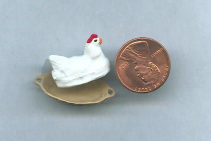 Miniature Dollhouse Hand Painted 2 Pc Chicken Dish  