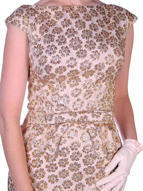 Vintage Hobble Cocktail Dress Gold Metallic Brocade Jack Liebman 1960s 