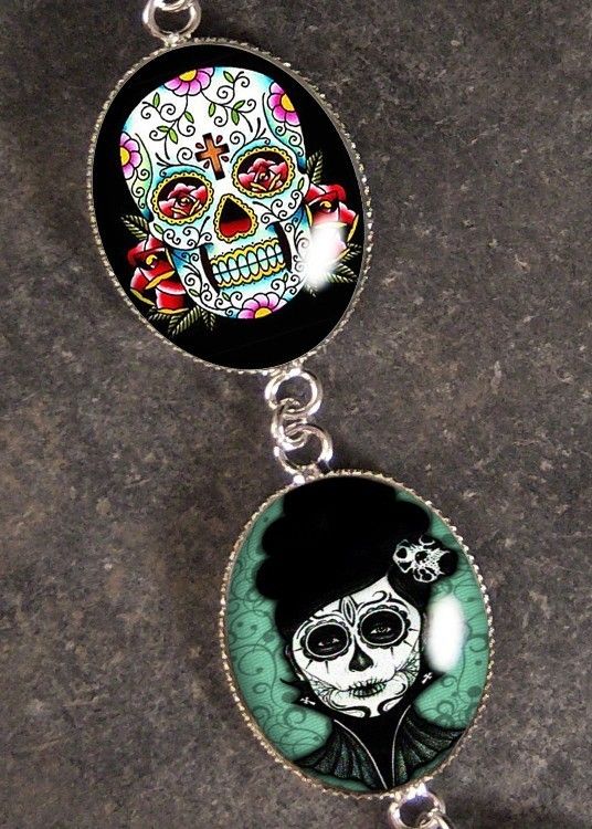 Dia De Los Muertos Sterling Silver Charm Bracelet BR 09  