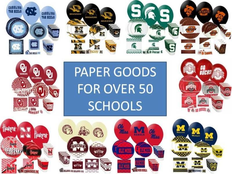 COLLEGE NAPKINS,PLATES,CUPS,BALLOONS PARTY PACKS NCAA  