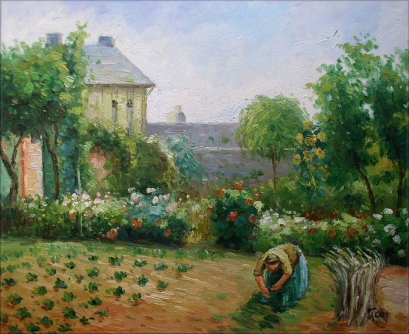   Painted Oil Painting Repro Camille Pissarro Artists Garden  