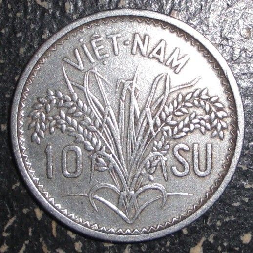 1953 South Vietnam 10 su Rice plant coin  