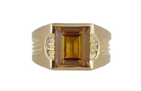 QUALITY HEAVY WEIGHT 14K GOLD HONEY YELLOW CITRINE RING  