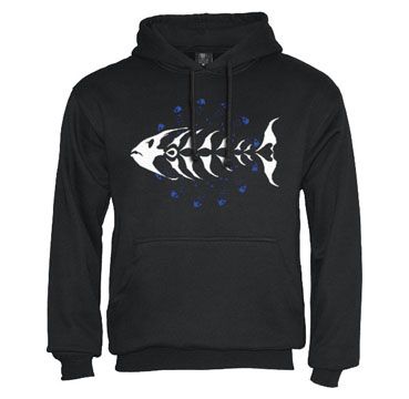 Complete Fish Skeleton Hoodie Punk Skate sea fossil  