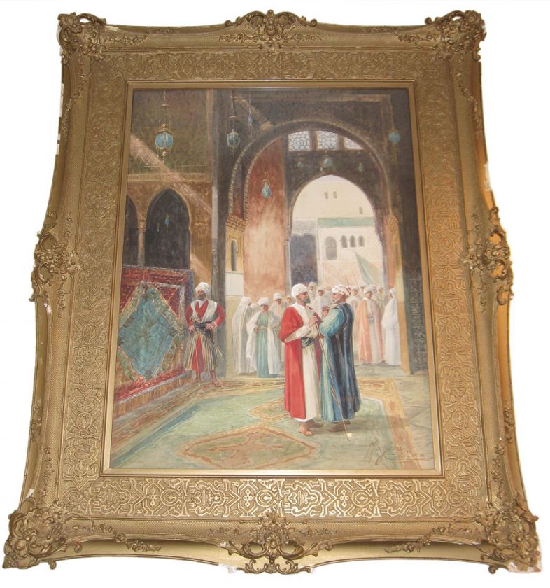 Ciro Mazini Cairo Mosque Orientalist Framed Painting  