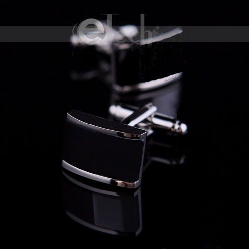 New Fashion Men`s Classic Silver Framed Black Onyx Wedding Cufflinks 