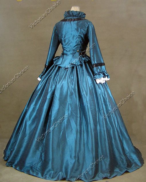 Civil War Victorian Satin Ball Gown Day / Evening Dress 170 M  