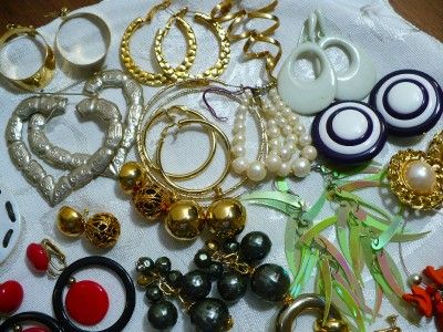   lot of 41 pairs of Large Retro Earrings Pierced & Clip Ons  