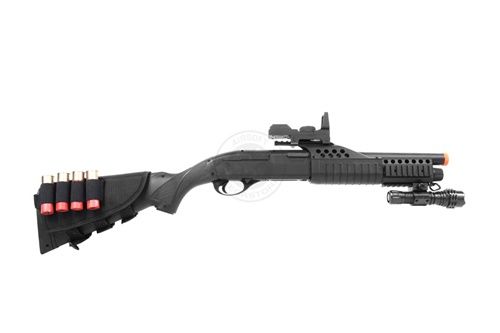   Shell Fed Full Stock Airsoft Spring Pump Shotgun and Flashlight  