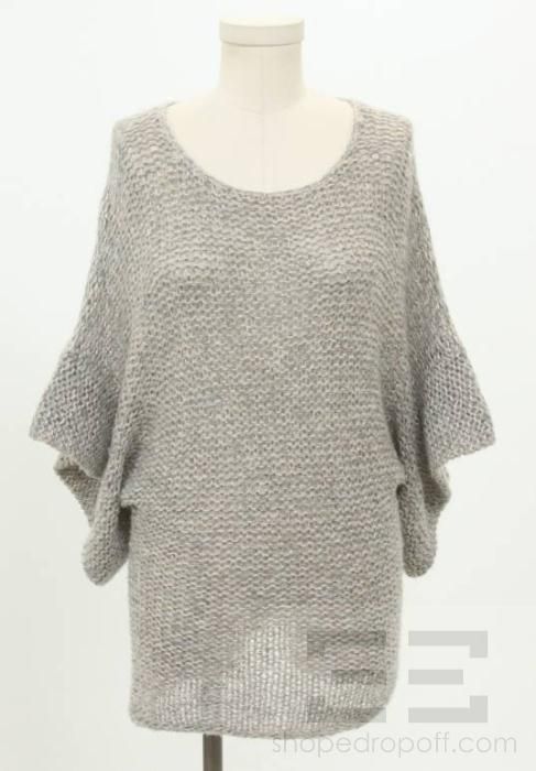 Theory Beige & Metallic Open Knit Short Sleeve Dolman Sweater Size 