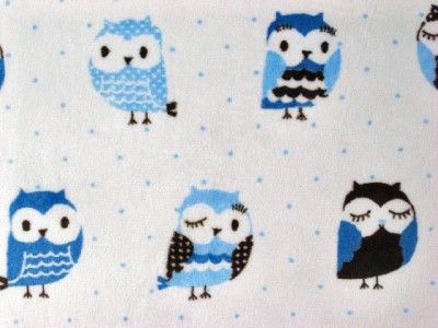 MINKY FABRIC BLUE OWLS BIRDS WOODS CUDDLE CHENILLE KNIT SEWING 60 