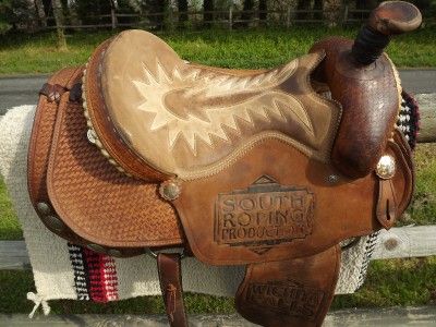 15.5 Seat Used Custon Running P Saddlery Trophy Roping Saddle,Tooled 