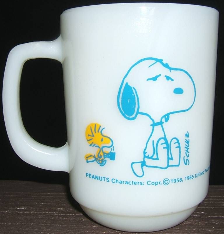 Vintage Fire King SNOOPY and WOODSTOCK COFFEE BREAK Mug  