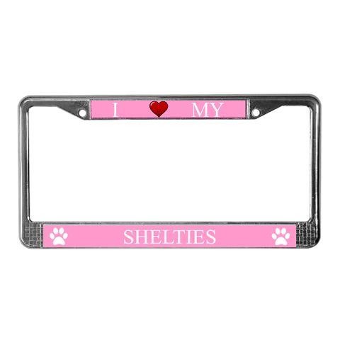 Pink I Love My Sheltie Metal License Plate Frame  