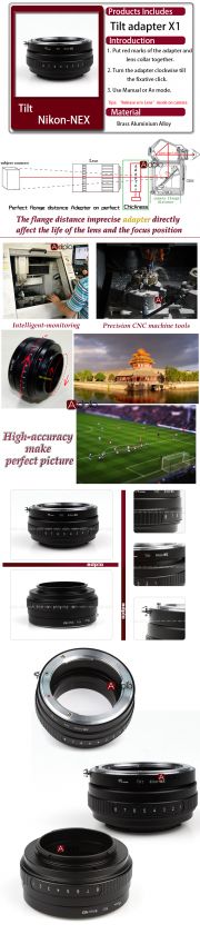 Tilt Nikon F Mount Lens to Sony NEX Camera Adapter