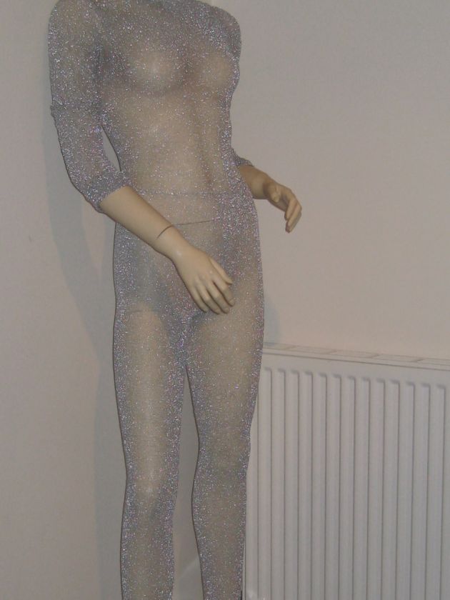 All In One Silver Lurex Catsuit UK Size 10 14  