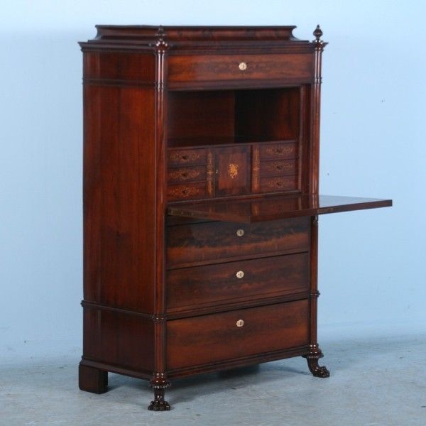   Danish Mahogany And Inlay Secretary, Late Biedermeier; Stunning