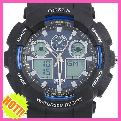 OHSEN Multifunction Alarm Sotpwatch Date World Time Wrist Sport Watch 