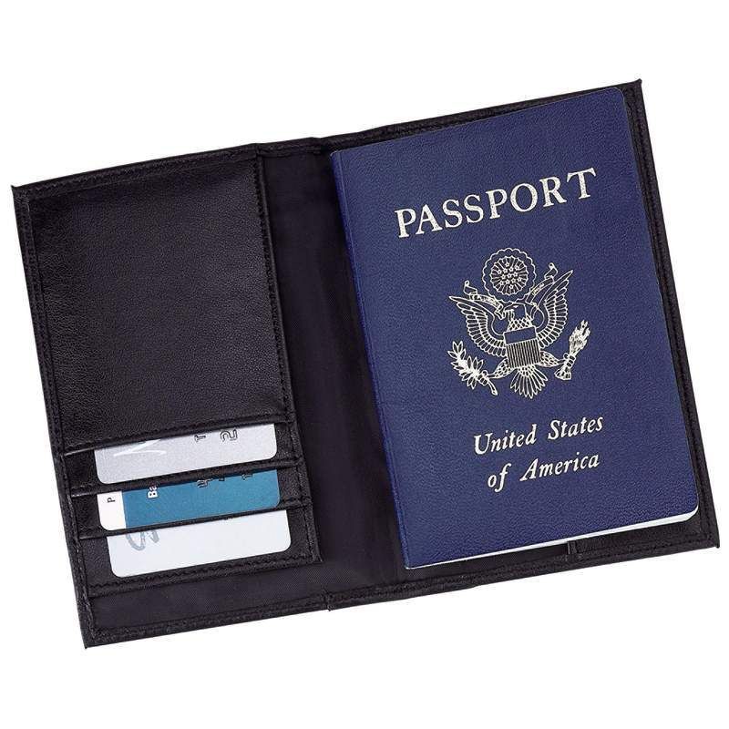 BLACK LEATHER PASSPORT HOLDER COVER Credit Card WALLET  